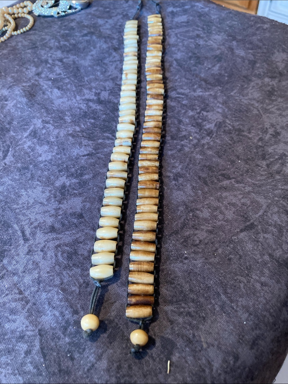 Neutral Bone or Horn Bead Chokers - Natural Cream and Brown